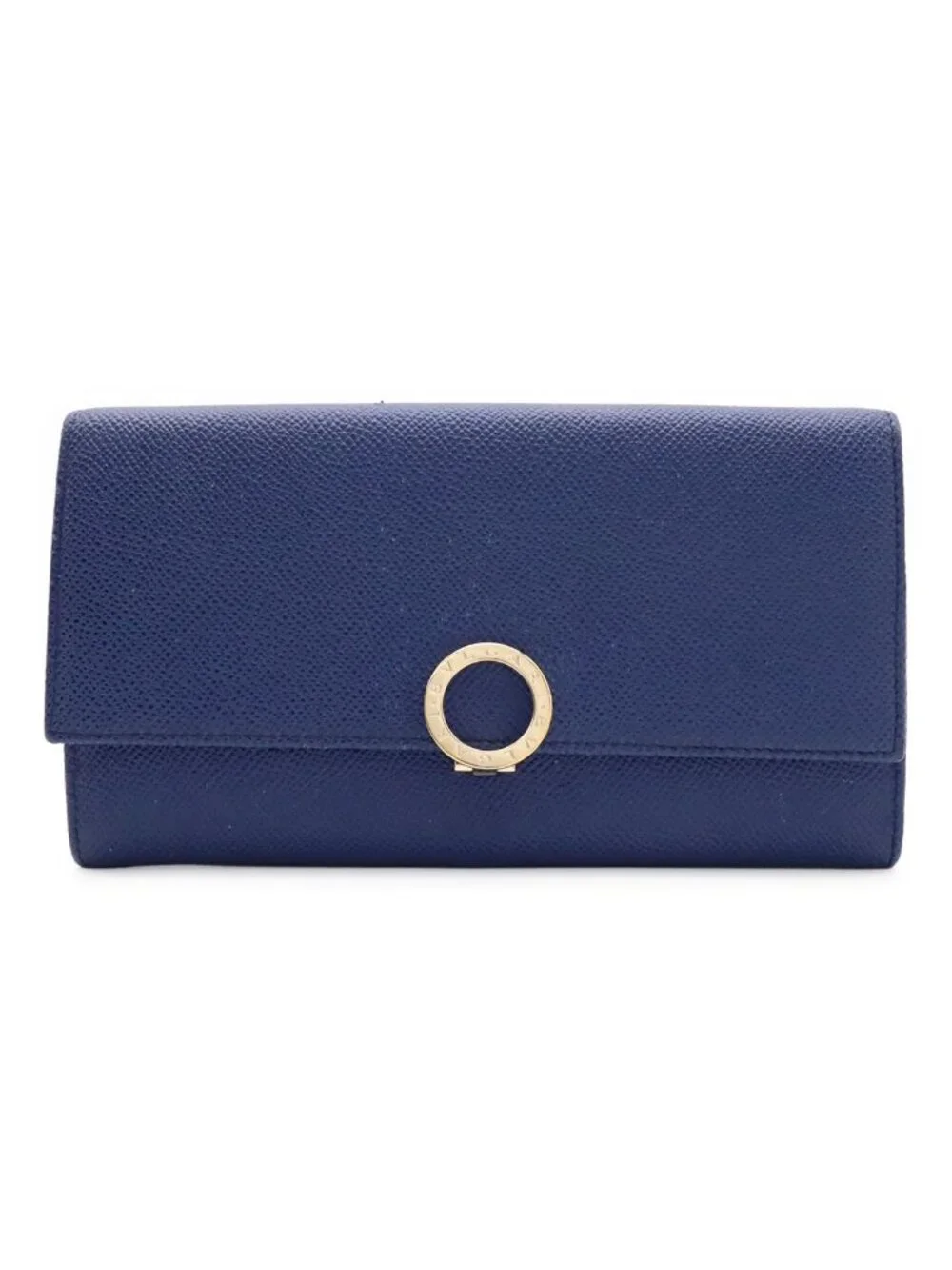 Bvlgari Logo Clip Bifold Wallet Calf Leather Blue Dahlia Gold
